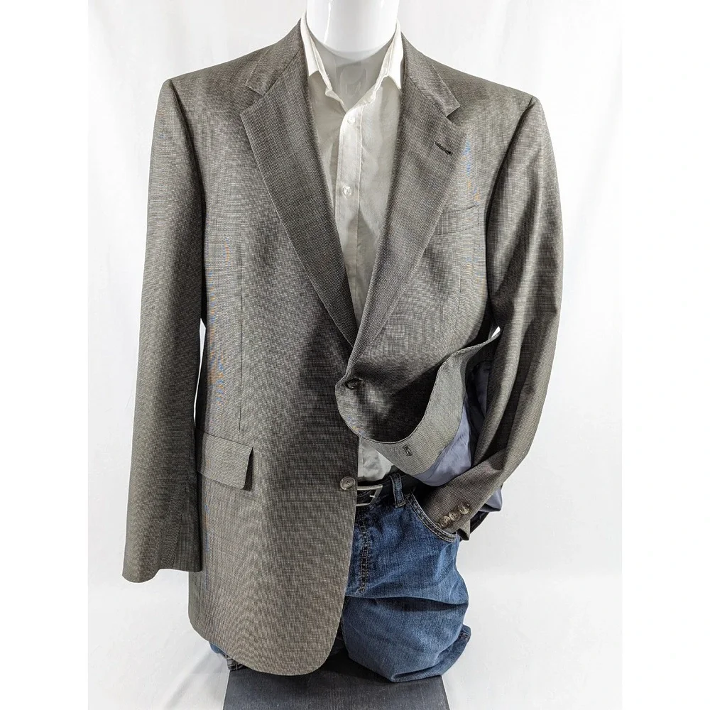 Hart Schaffner Marx Mens Blazer Sport Coat Two Button Jacket Wool 42L Birdseye